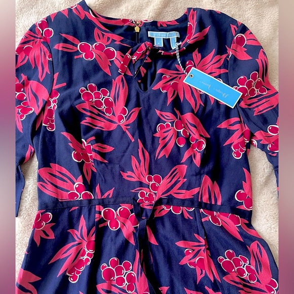 NWT Draper James Cherry Ann Flutter Dress Navy Pink Size 6 - Picture 3 of 13
